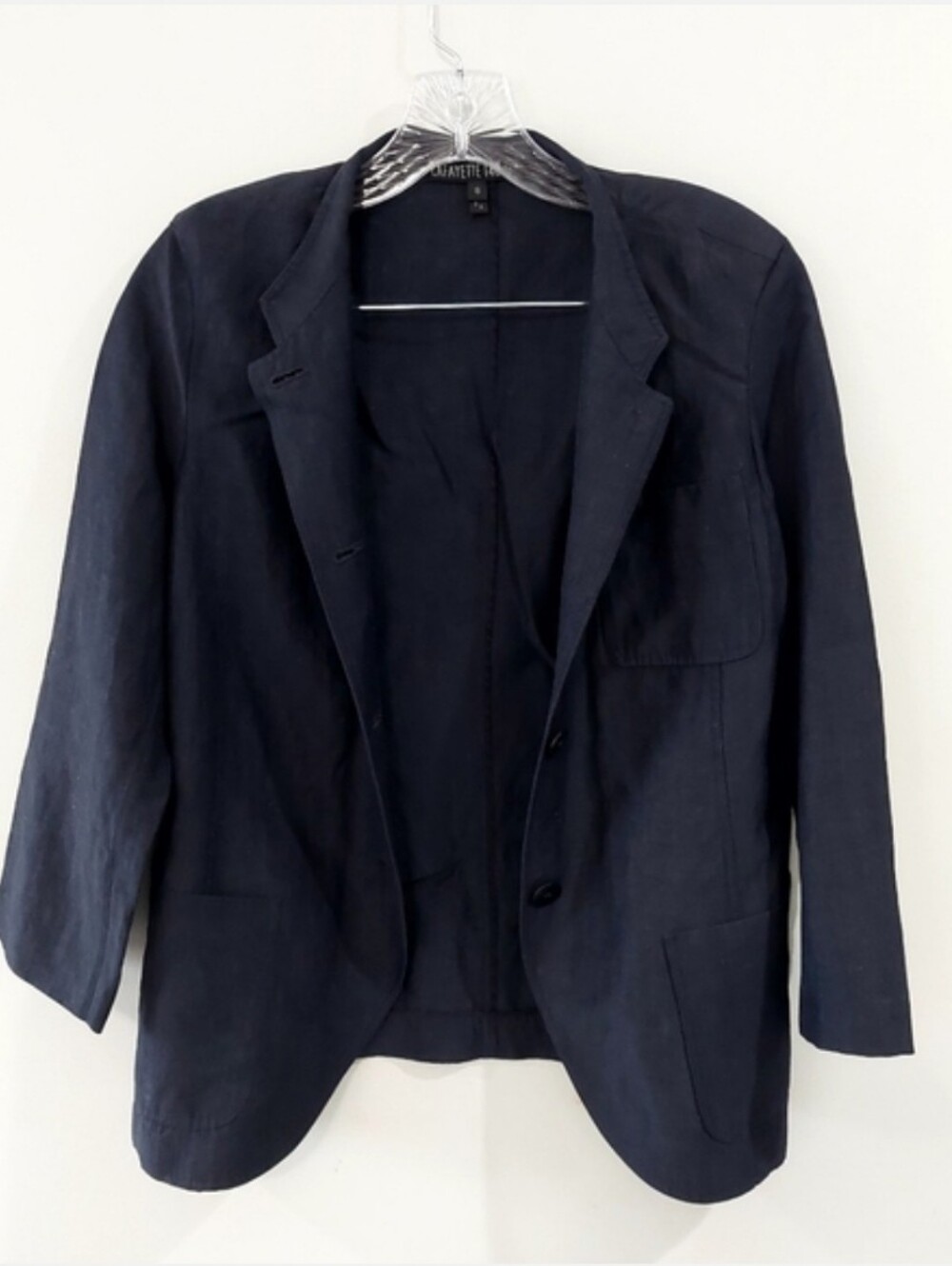 Lafayette 148 Linen Wool Blend Blazer Jacket Size 8 Blue Pockets Button Front